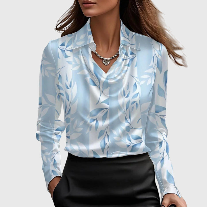 Sylvie | Blouse with a luxurious sheen and pleated neckline