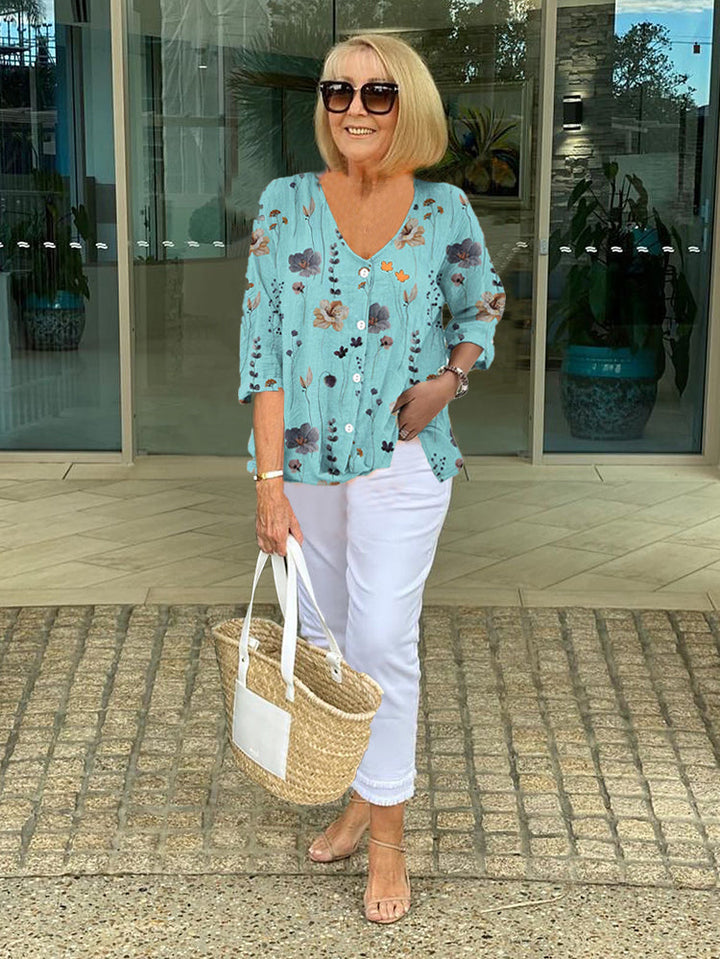 Barbara   | Cotton and Linen Floral Top