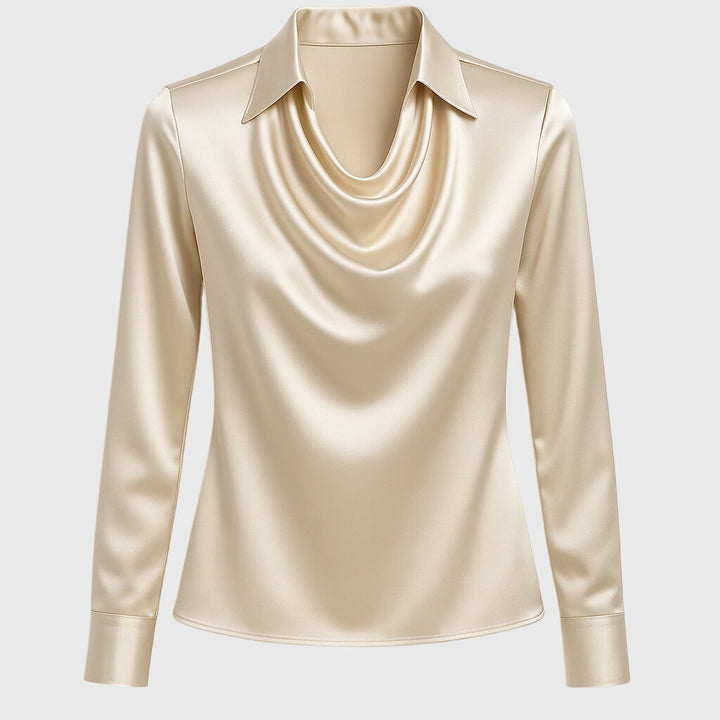 Sylvie | Blouse with a luxurious sheen and pleated neckline