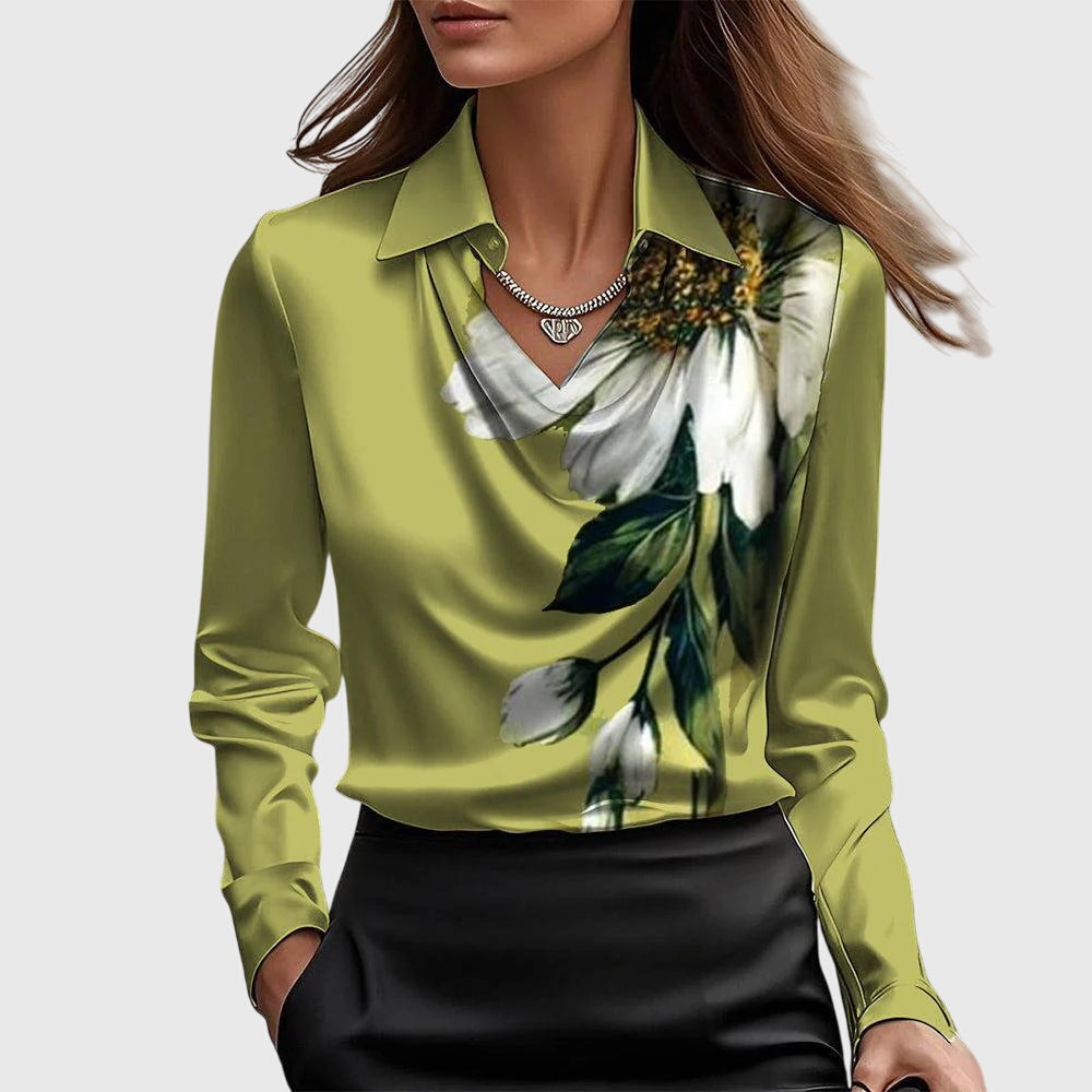 Sylvie | Blouse with a luxurious sheen and pleated neckline