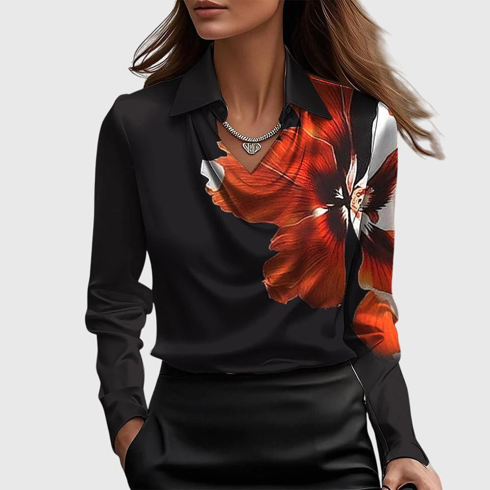 Sylvie | Blouse with a luxurious sheen and pleated neckline