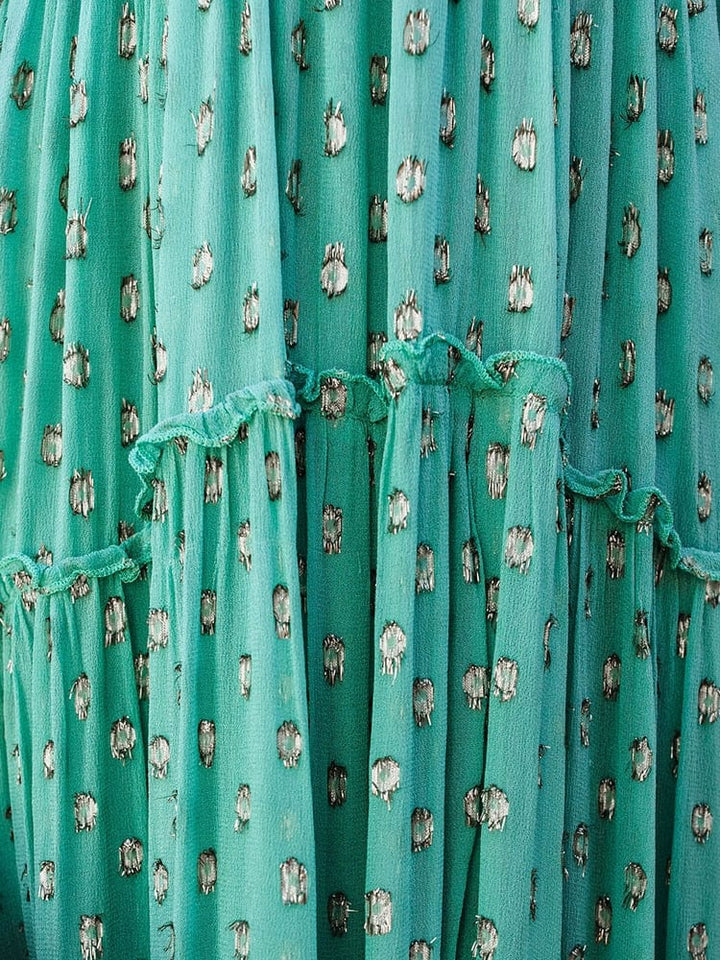 Evi   Green Maxi Dress with V-neck and Summer Ibiza Print