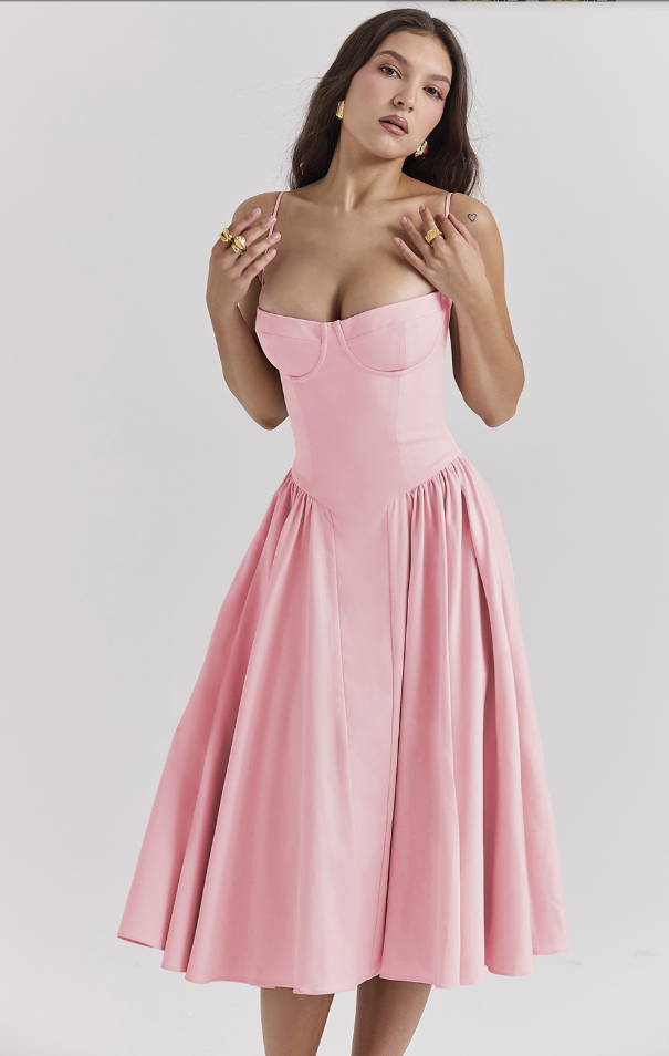 Celine - Sleeveless midi dress with corset fit