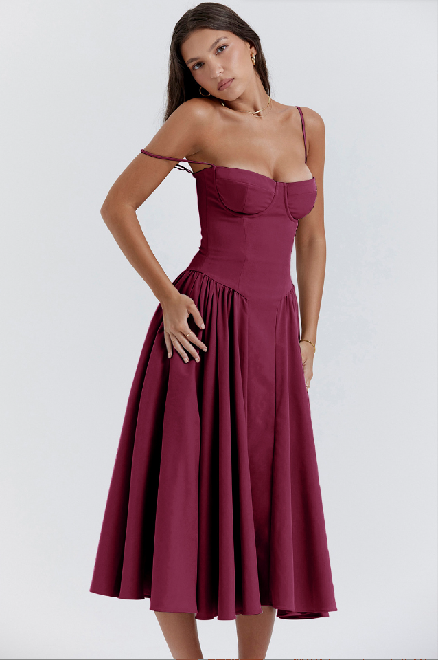 Celine - Sleeveless midi dress with corset fit