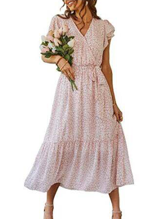 Myrthe   - Pink Printed Long Ibiza Dress