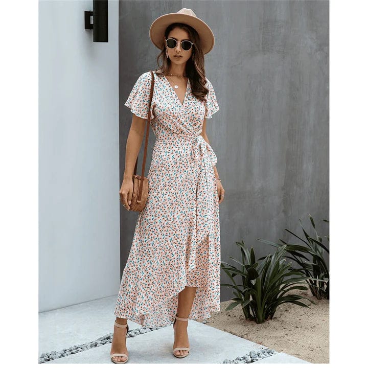 Myrthe   - Pink Printed Long Ibiza Dress